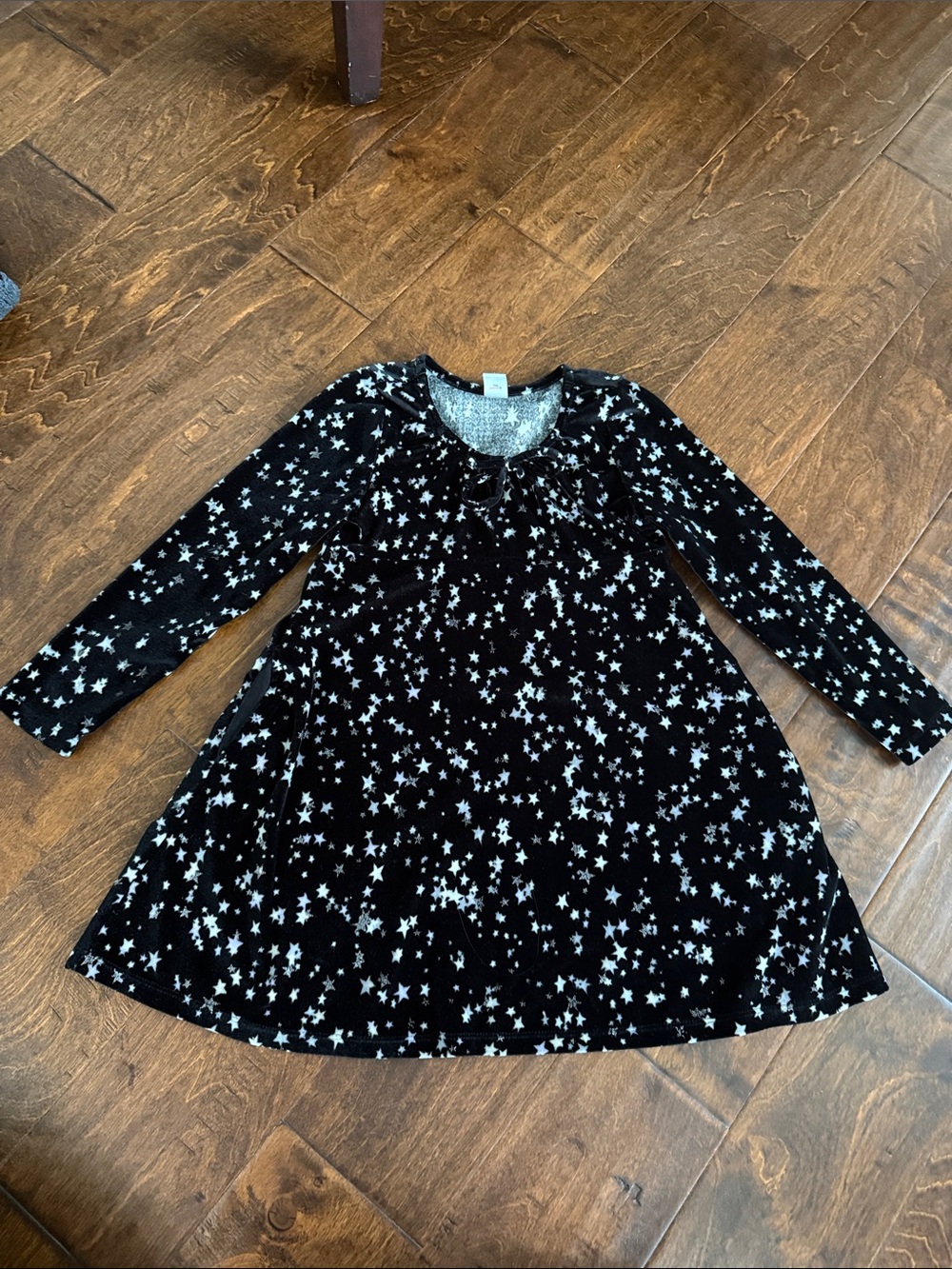Old Navy Black Velvet Dress with White Star Print - Long Sleeve